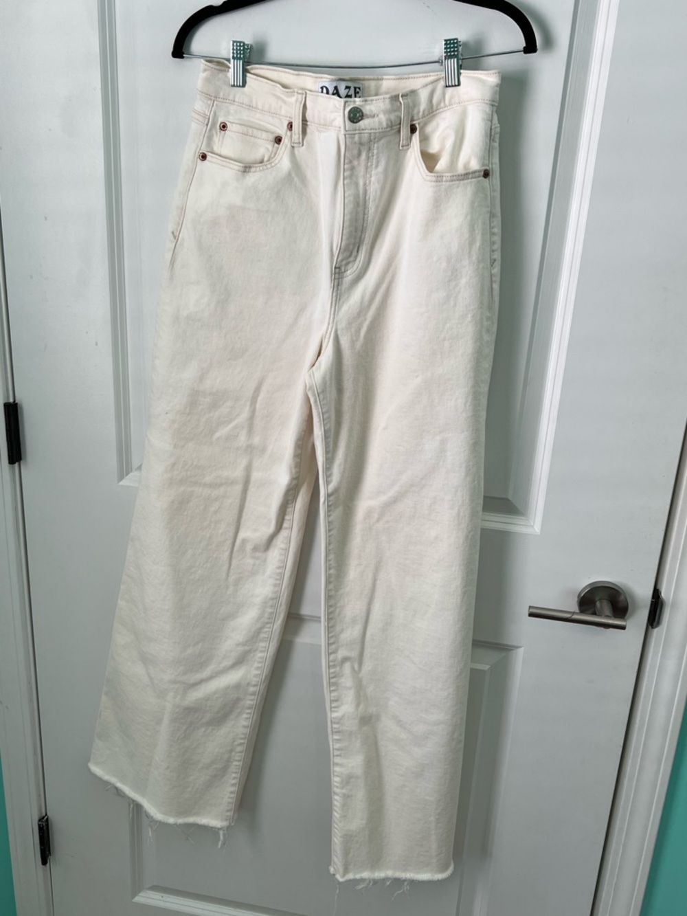 Daze Denim Off White Wide Leg Ankle Jean Raw Hem Size 29